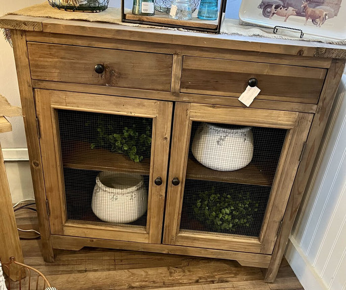 Chicken Wire Wood Cabinet