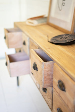Natural Wood 12 Drawer Console Table