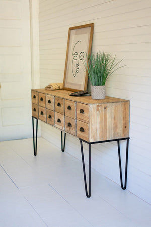 Natural Wood 12 Drawer Console Table