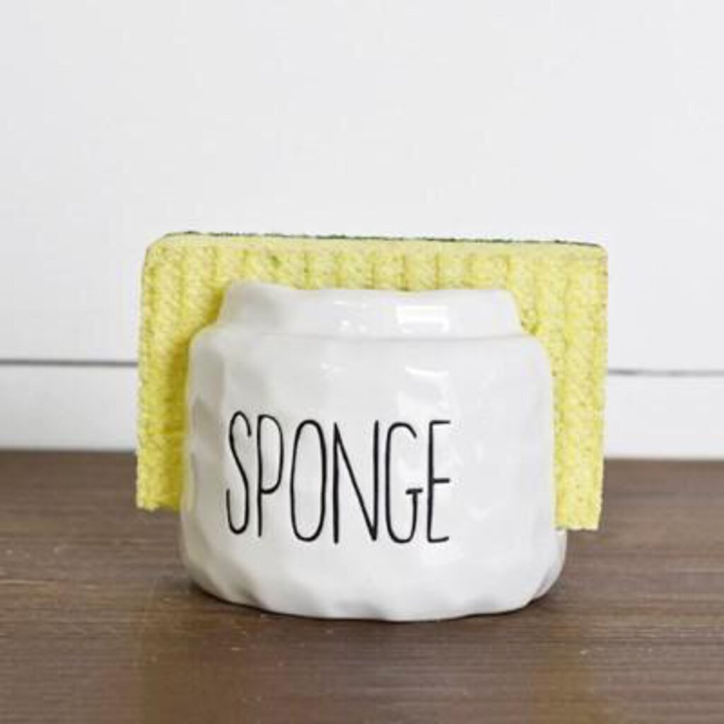 White Dimpled Ceramic Soap Dispenser/Sponge Holder