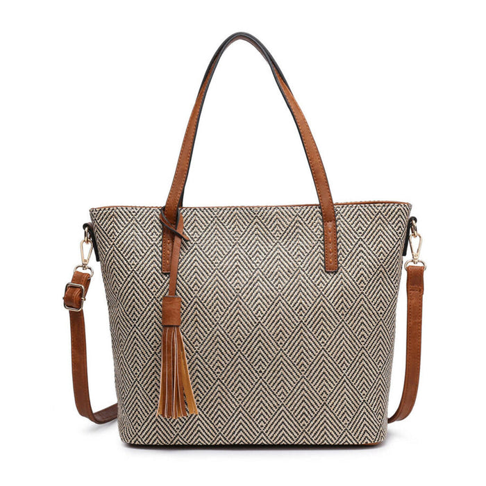 Woven Natural & Black Tote