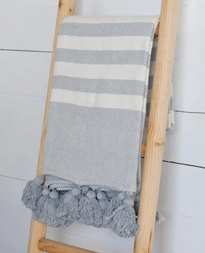 Grey & White Striped Throw Blanket