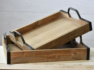Wood Metal Handle Tray