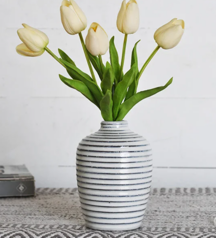 White Striped Bud Vase