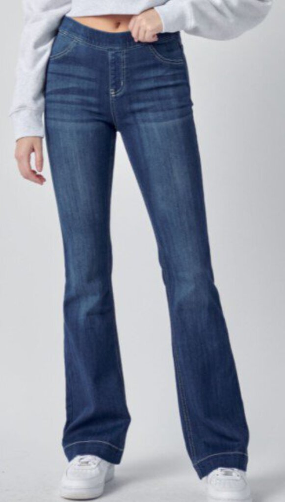 Mid Rise Pull-On Flare Jeans