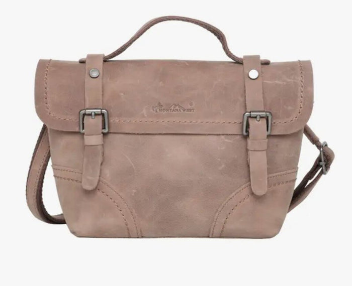 Brown Leather Buckle Mini Tote