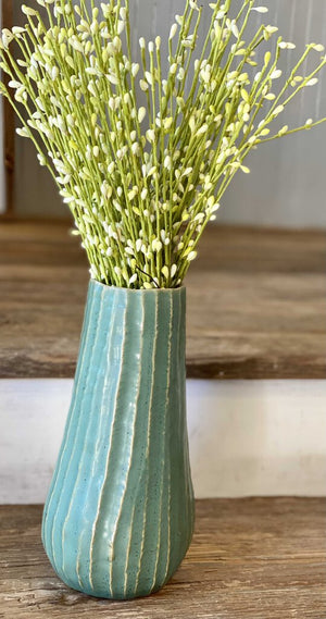 Muted Teal Ribbed Vase
