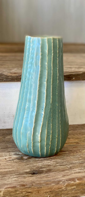 Muted Teal Ribbed Vase
