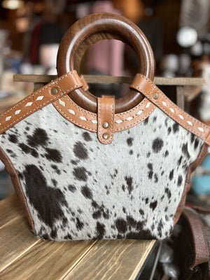 Wood Handle Leather & Cowhide Crossbody