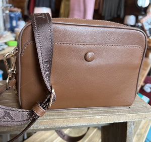Brown Leather Camera Crossbody Bag