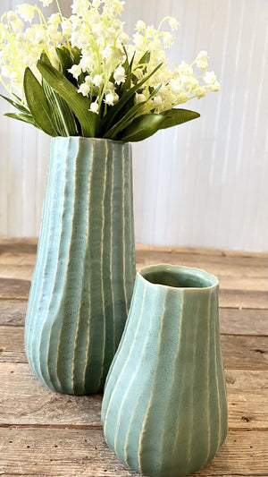 Muted Teal Ribbed Vase