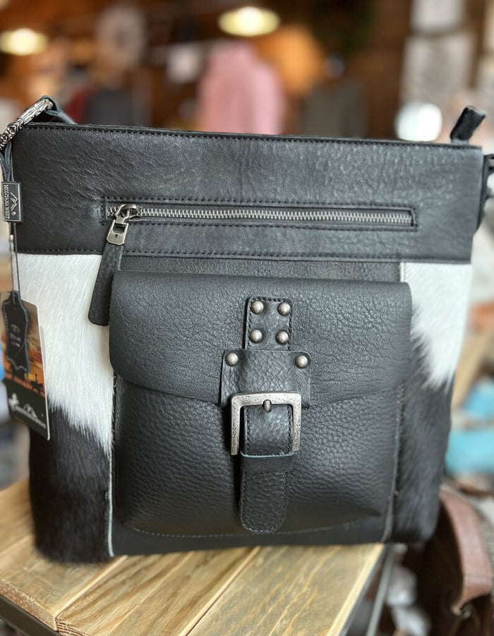 Black Leather & Cowhide Shoulder Bag
